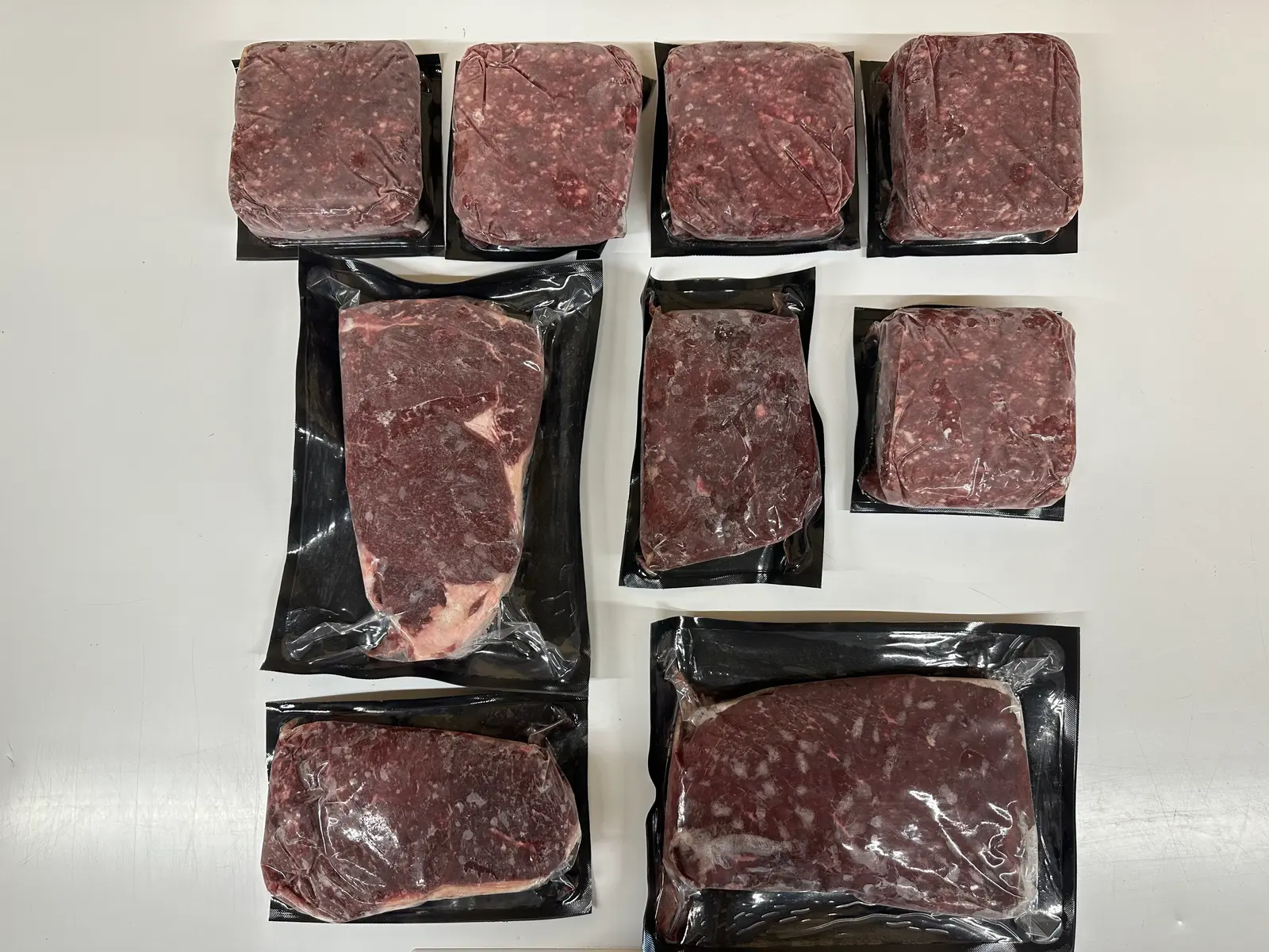 10 lb Piedmontese beef sampler bundle — ground beef, chuck or round roast, and steaks from Spring Lake Cattle in Rupert, Idaho